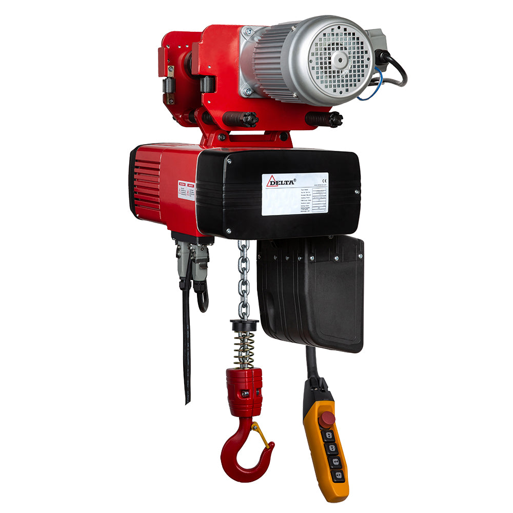 DELTA Electric chain hoist with push/electric trolley – 400V – 0.25 ton – double speed – 1 chain fall