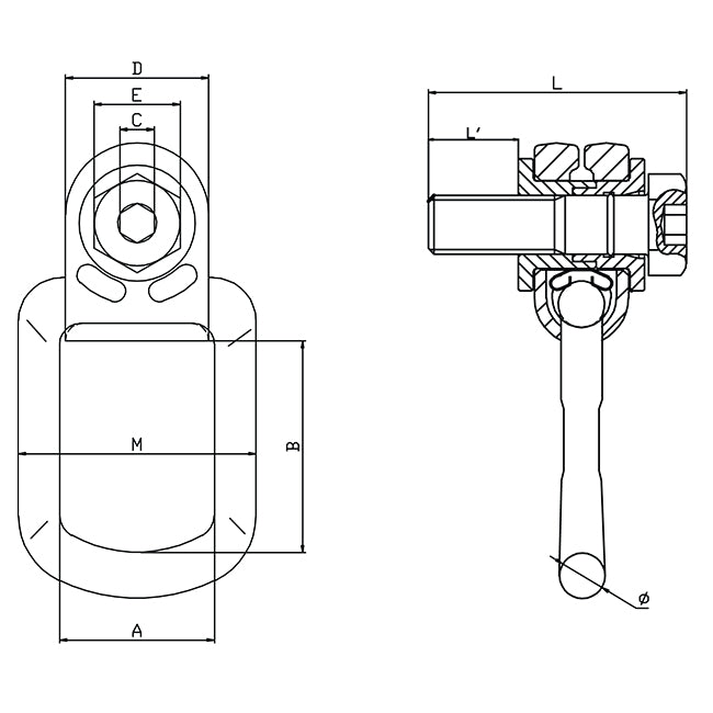 Pivoting Lifting Eye Bolt. Extra Long Thread