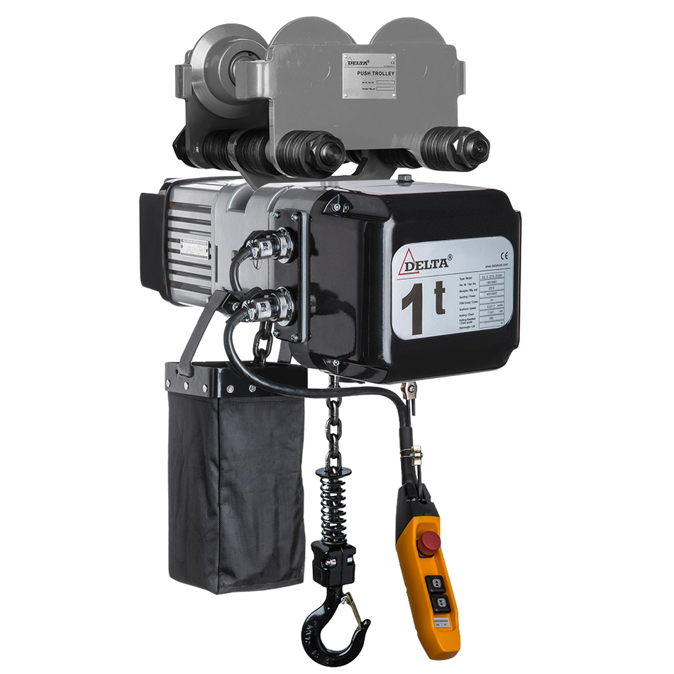 DELTA DMY ELECTRIC CHAIN HOIST 1 TON 6 METER 230V WITH PUSH TROLLEY